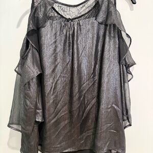 New York and Co Black Shiny (metallic) Dress Shirt